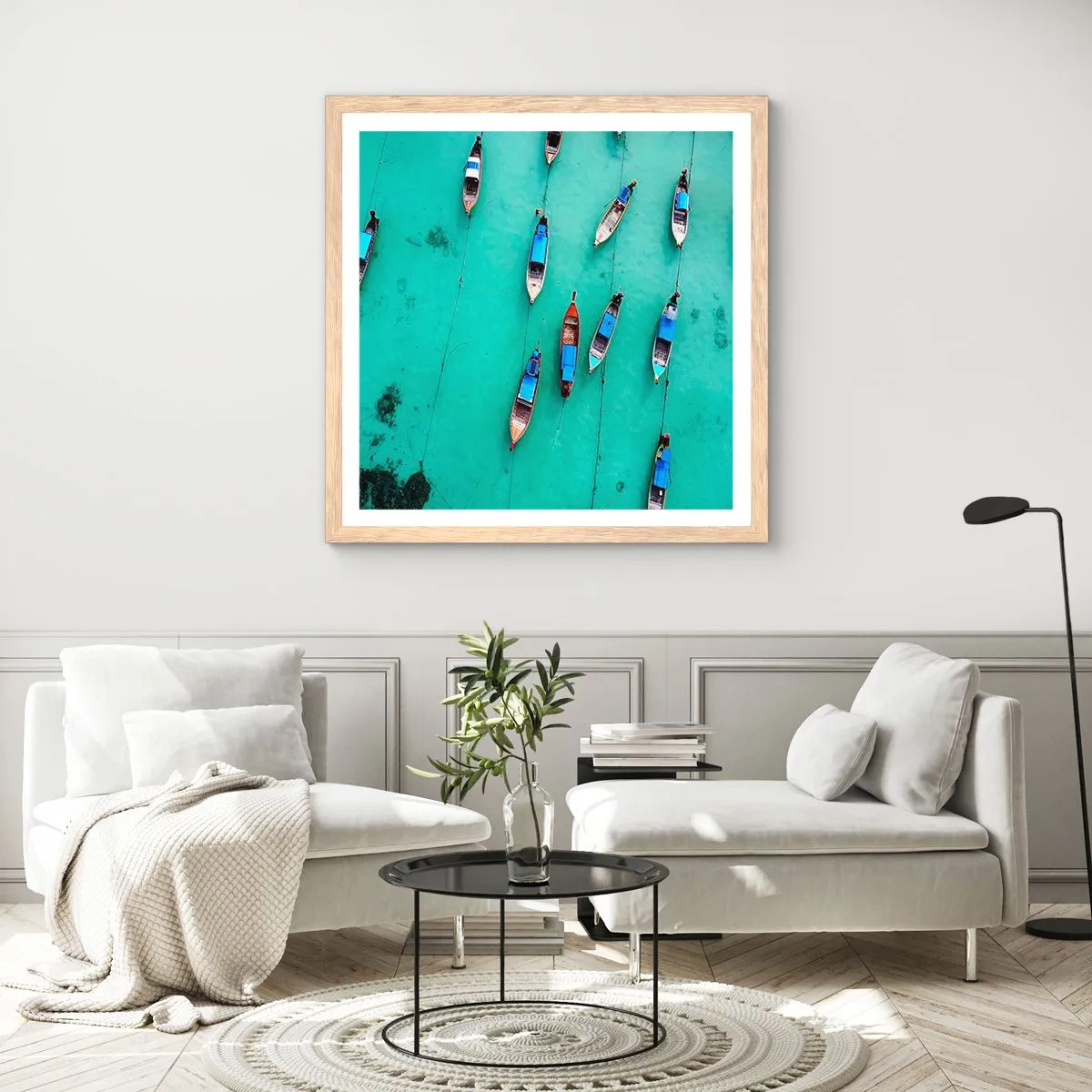 Plakat i ramme af lyst egetræ - I glædelig forventning - 40x40 cm