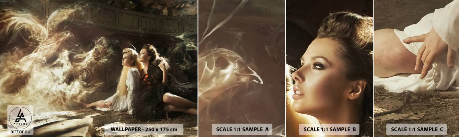 Prøve Fototapet Selvklæbende Deluxe Sticker - Og der skete poesi - Abstraktion, Phoenix, Kvinde - 100x30 cm