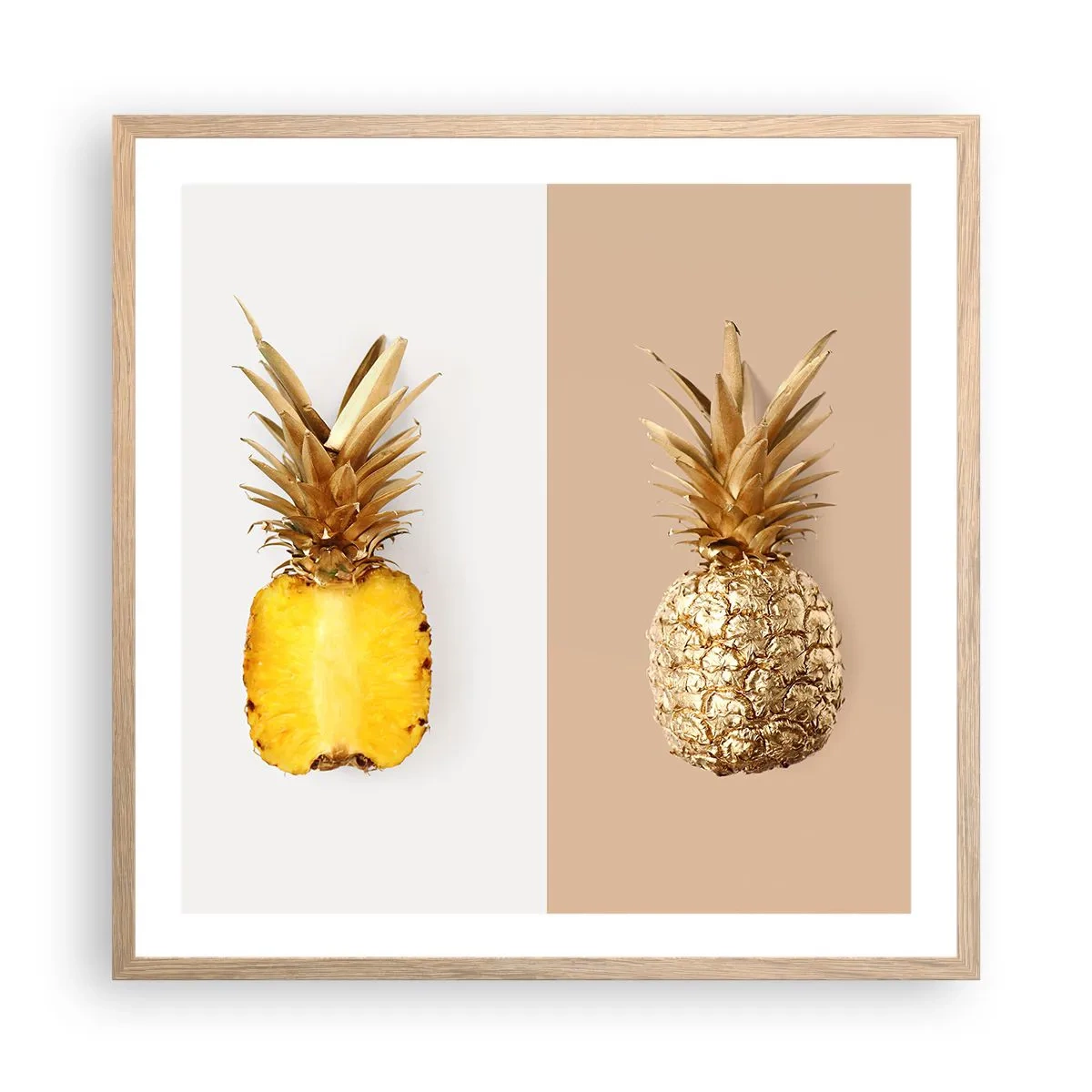 Plakat i ramme af lyst egetræ - Ananas til os - 60x60 cm