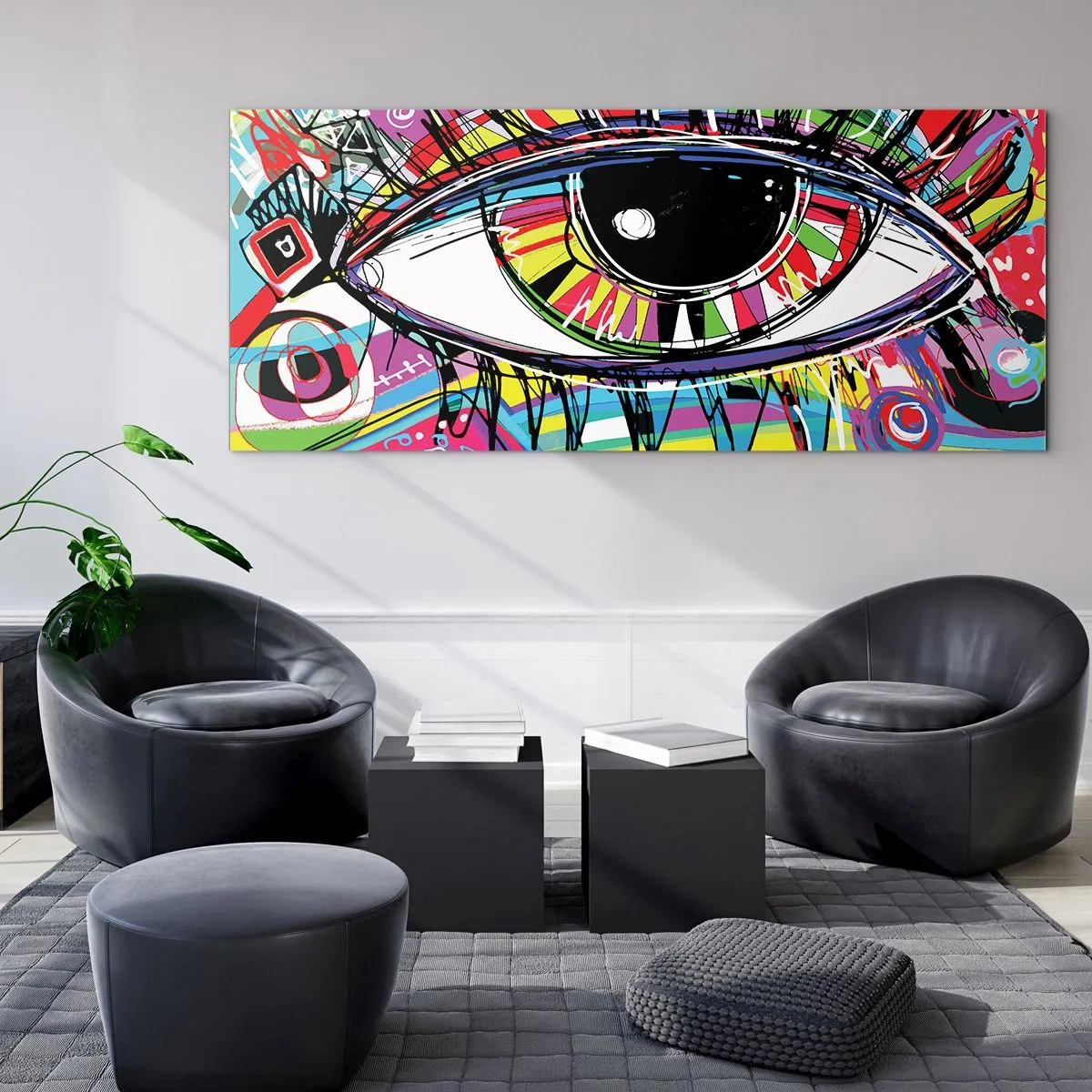 Billede på glas - Et farverigt øje - en farverig sjæl - 90x30 cm