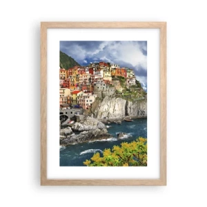 Plakat i ramme af lyst egetræ - En klynge klæber sig til klipperne - 30x40 cm