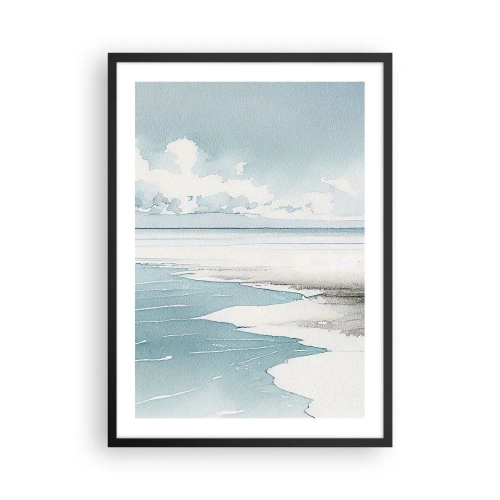 Plakat i sort ramme - Akvarel kystlandskab i pastelfarver - 50x70cm - Blidt tidevand - Moderne vægdekoration til stue og soveværelse ARTTOR