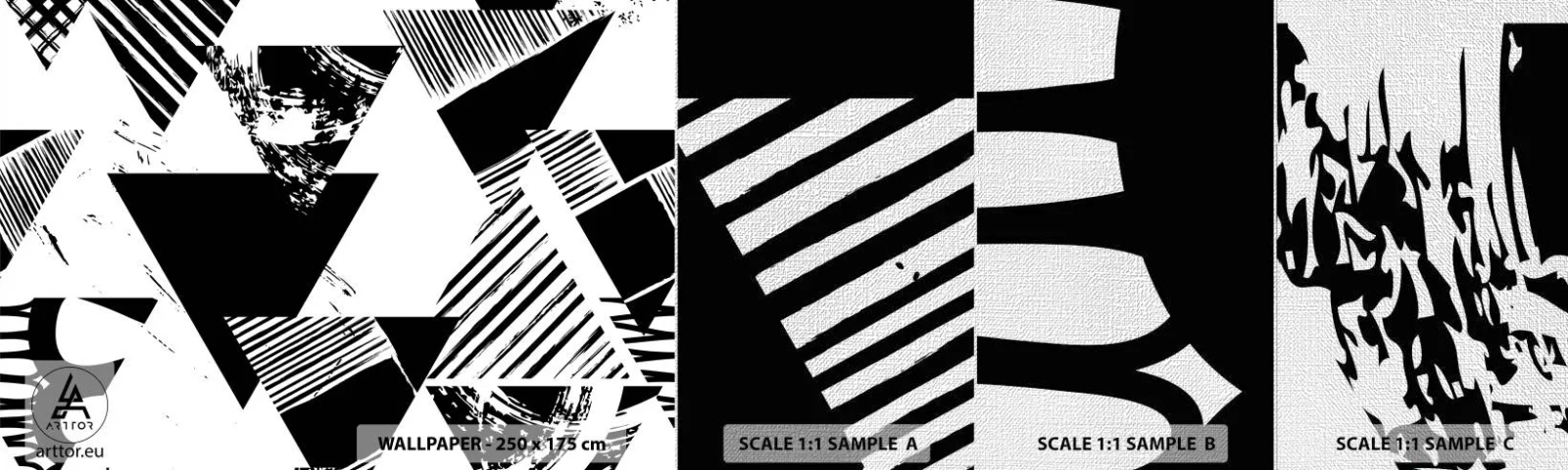 Prøve Fototapet Premium Canvas - Regn af trekanter - Abstraktion, Grafik, Sort og hvid - 100x30 cm