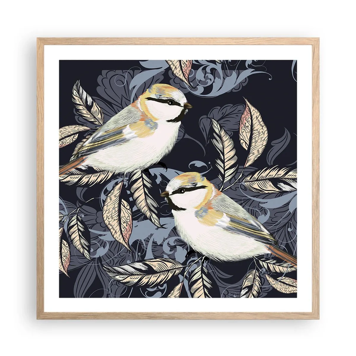 Plakat i ramme af lyst egetræ - Gul-blå espalier - 60x60 cm