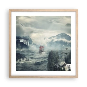 Plakat i ramme af lyst egetræ - På magiske vande - 50x50 cm