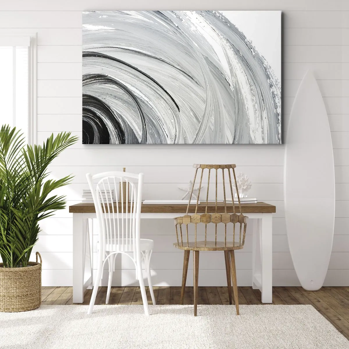 Lærredstryk - Billede på lærred - En monokromatisk hvirvel i nuancer af grå og sort - 70x50cm - Orbital komposition - Moderne vægdekoration til stue og soveværelse ARTTOR