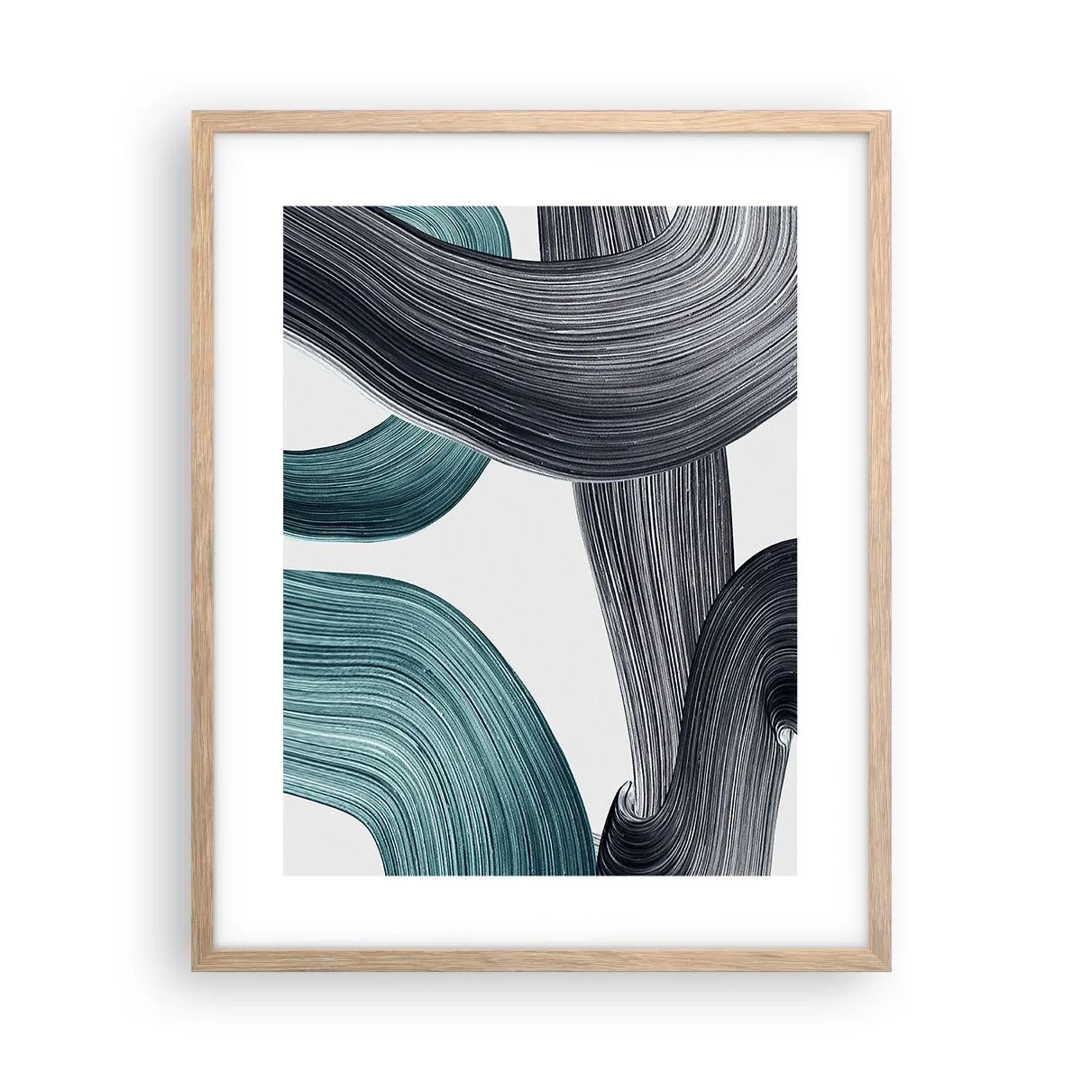 Plakat i ramme af lyst egetræ - Smaragdgrønne og sorte stier - 40x50 cm