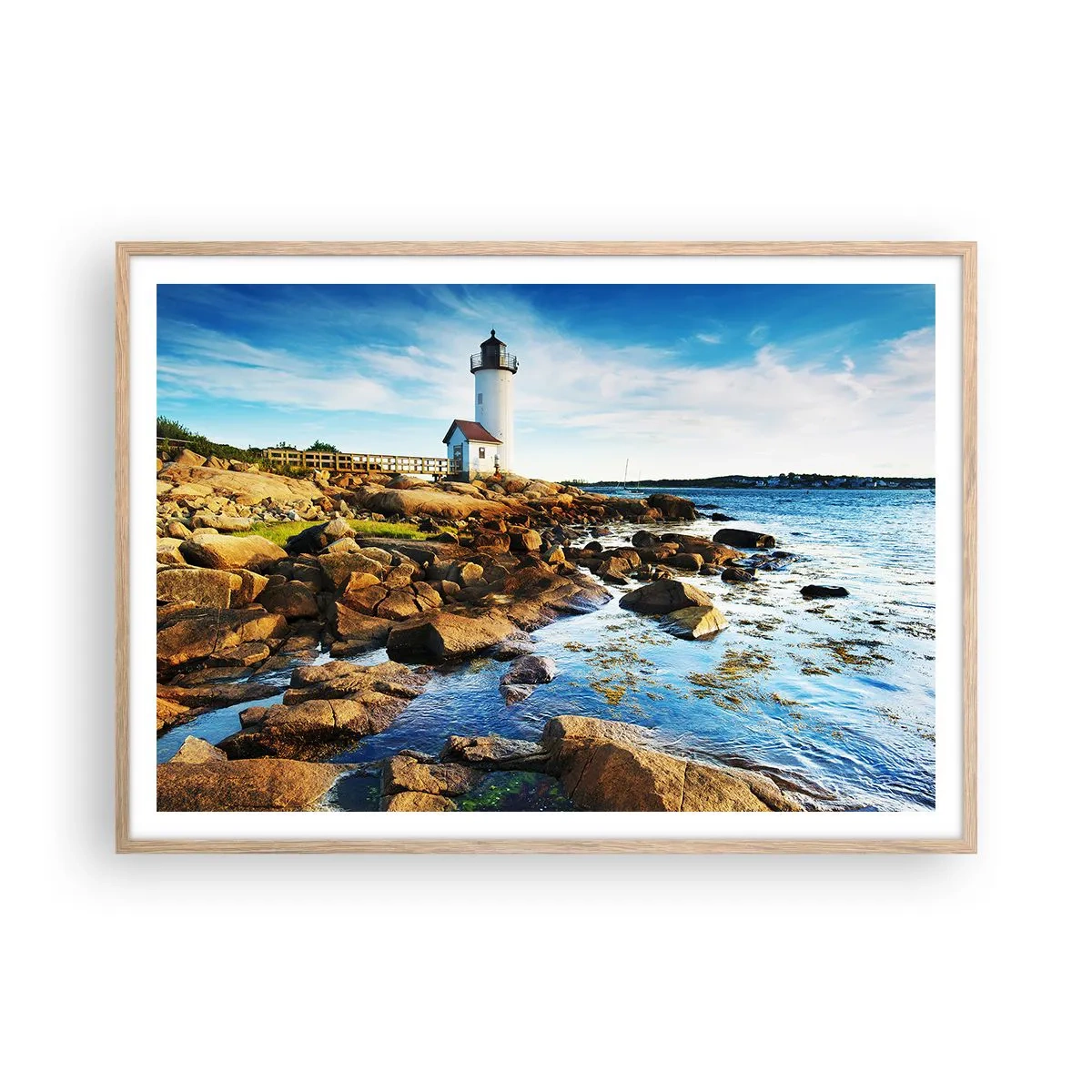 Plakat i ramme af lyst egetræ - Vend tilbage med glæde, jeg ser frem til - 100x70 cm
