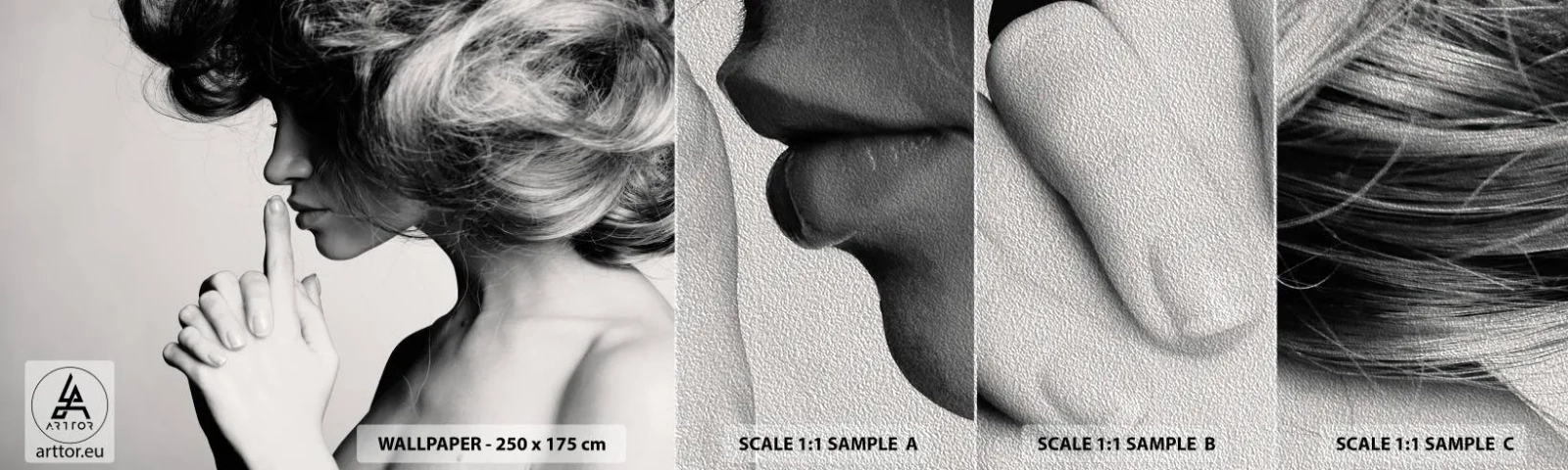 Prøve Fototapet Premium Sand - Lyt til sig selv - Kvinde, Model, Kvindens ansigt - 100x30 cm