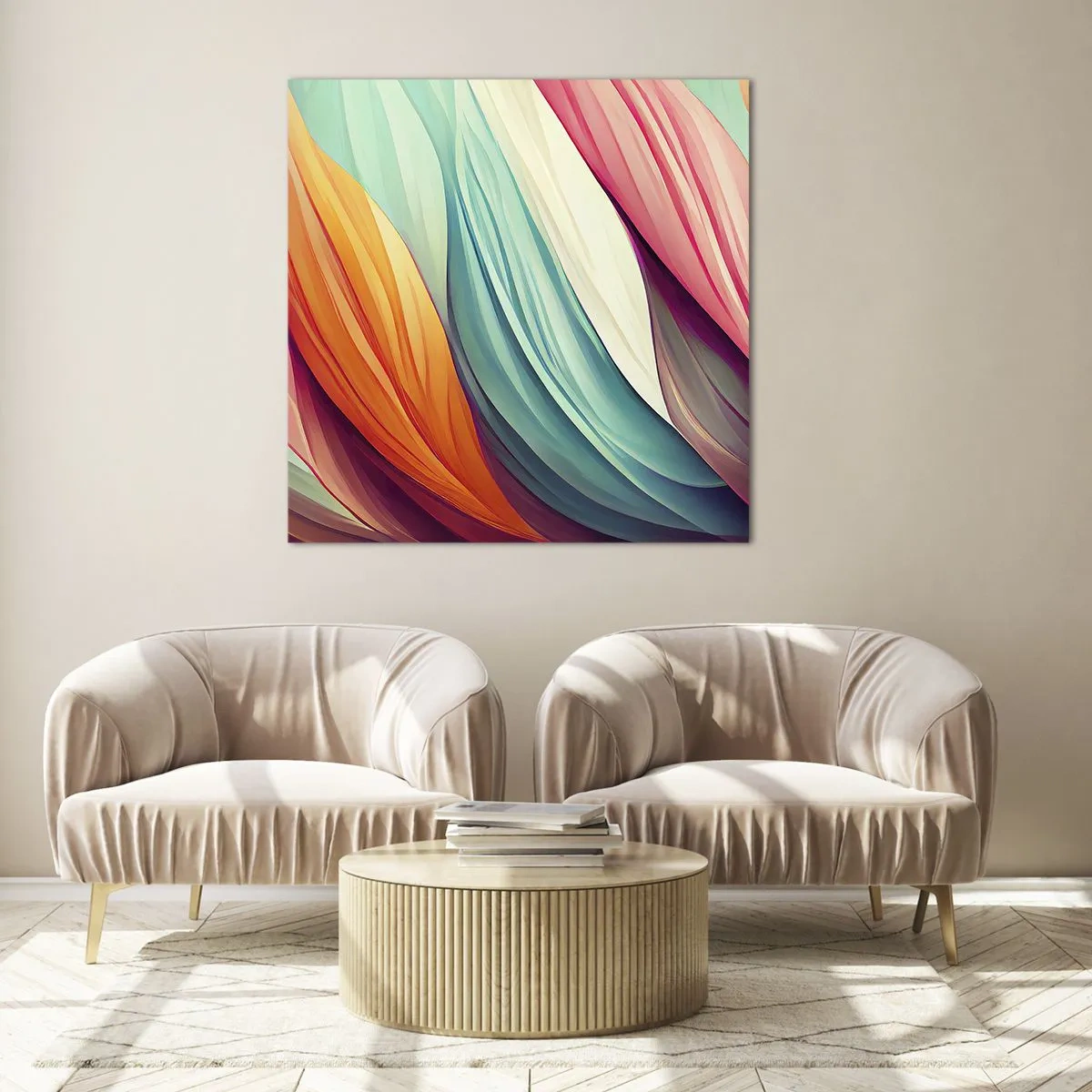 Billede på glas - Regnbuevævning - 60x60 cm