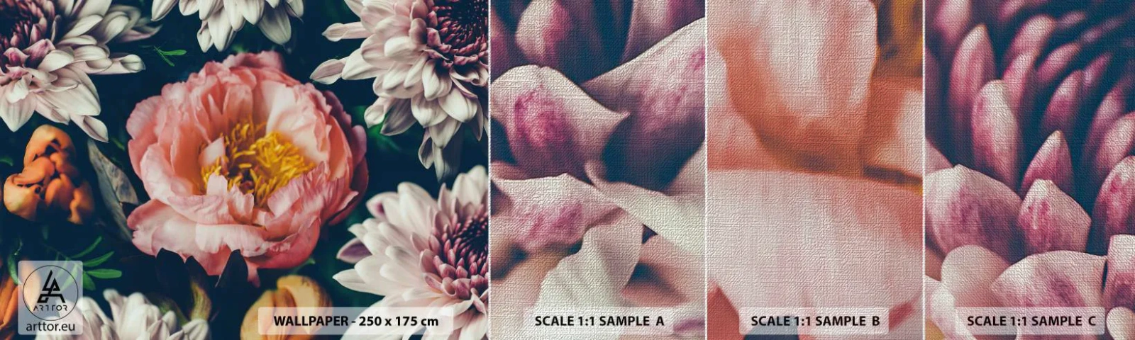 Prøve Fototapet Premium Canvas - Med barok pragt - Blomster, Pæon, Buket blomster - 100x30 cm