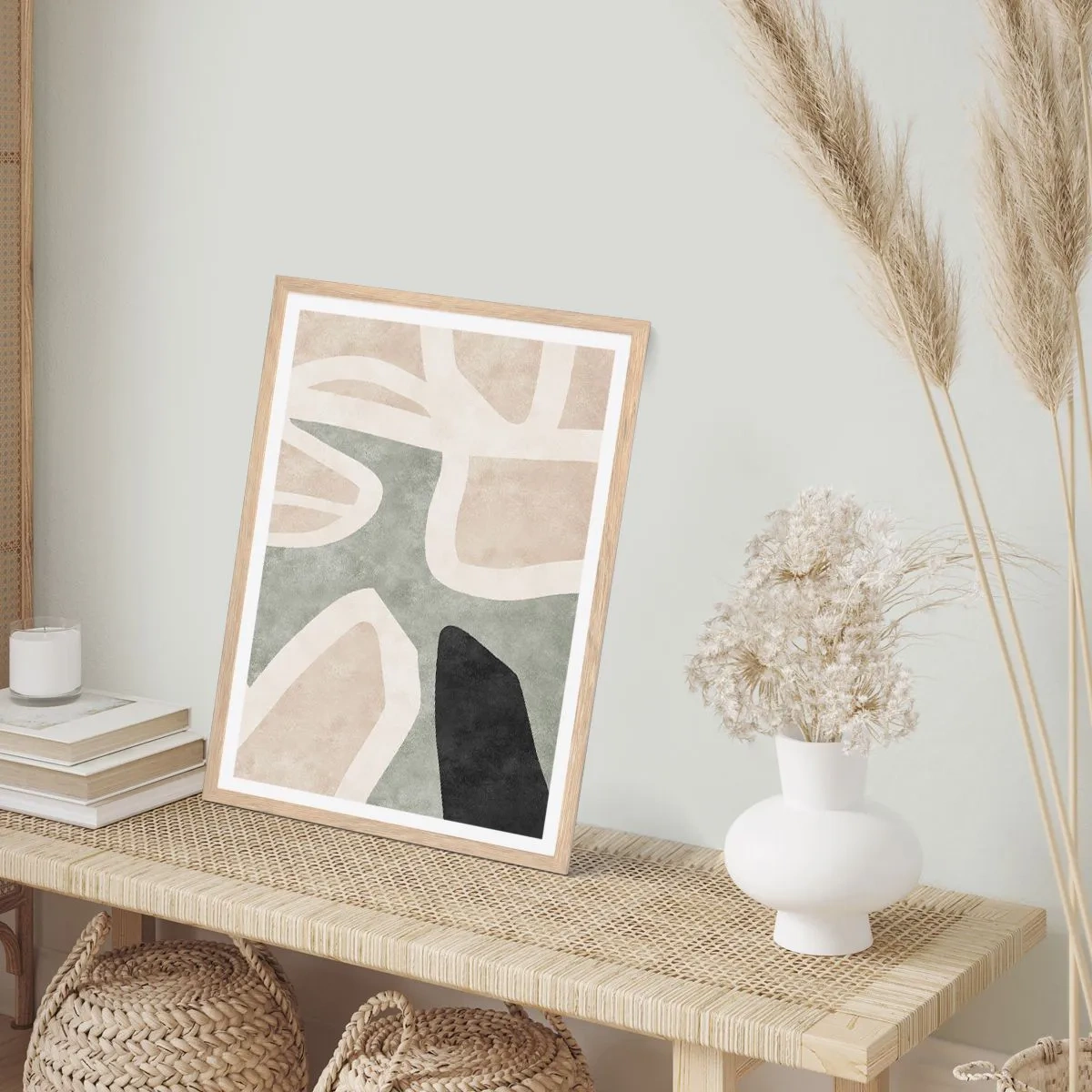 Plakat i ramme af lyst egetræ - Komposition med et sort tema - 40x50 cm