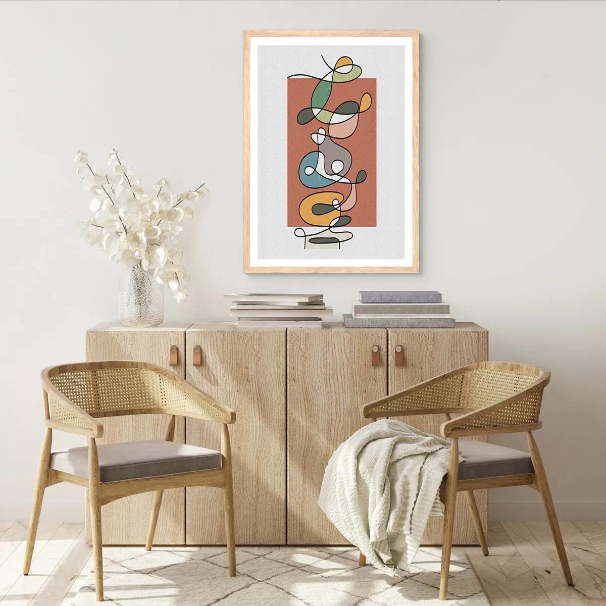 Plakat i ramme af lyst egetræ - Abstraktion: et farverigt virvar - 40x50 cm