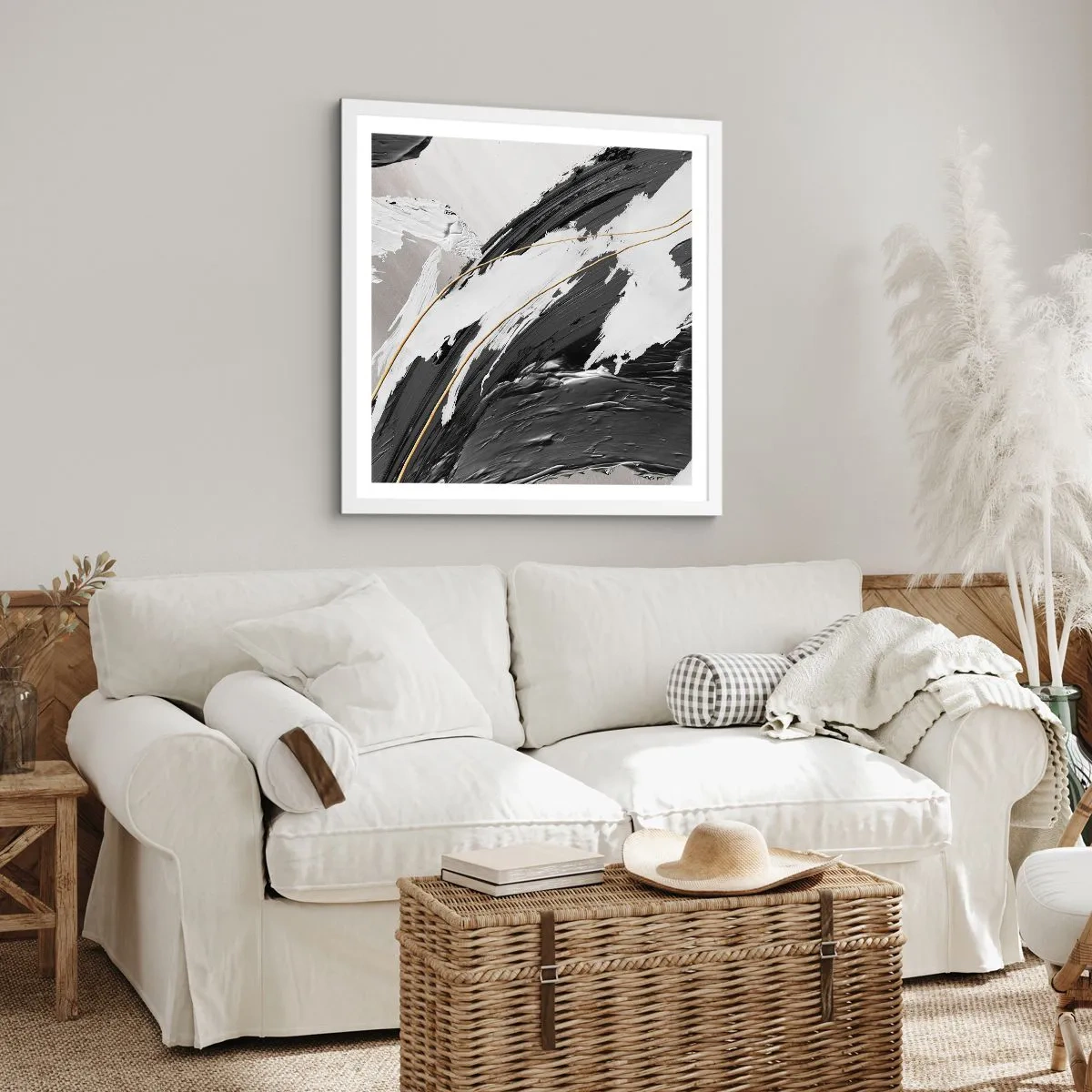 Plakat i hvid ramme - Abstraktion med flair - 60x60 cm