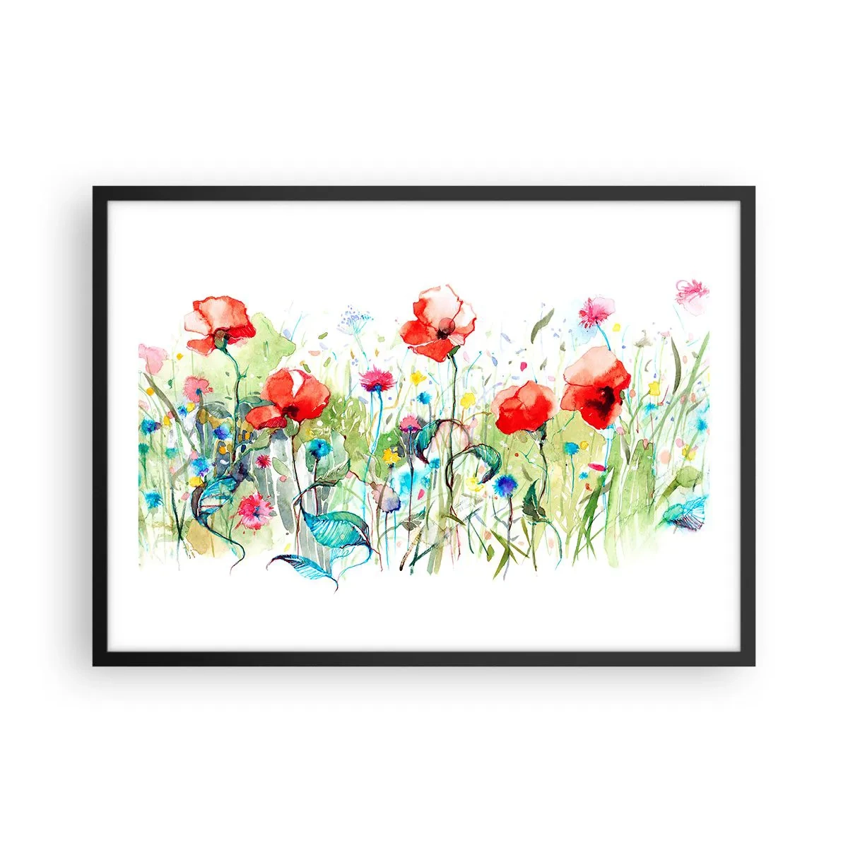 Plakat i sort ramme - En blomstrende eng i maj - 70x50 cm