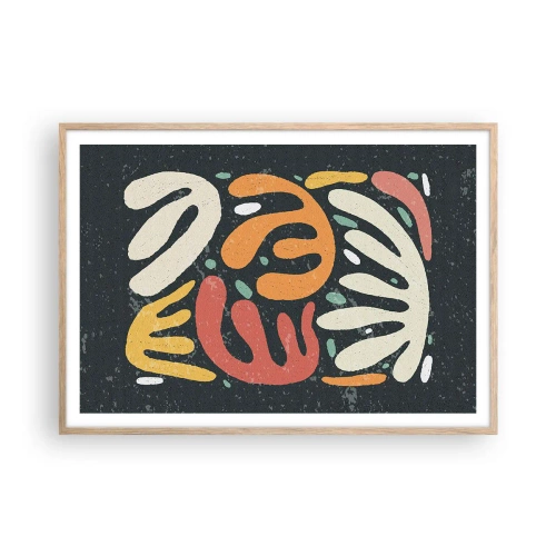 Plakat i ramme af lyst egetræ - Komposition - jeg er ved at fange dig - 100x70 cm