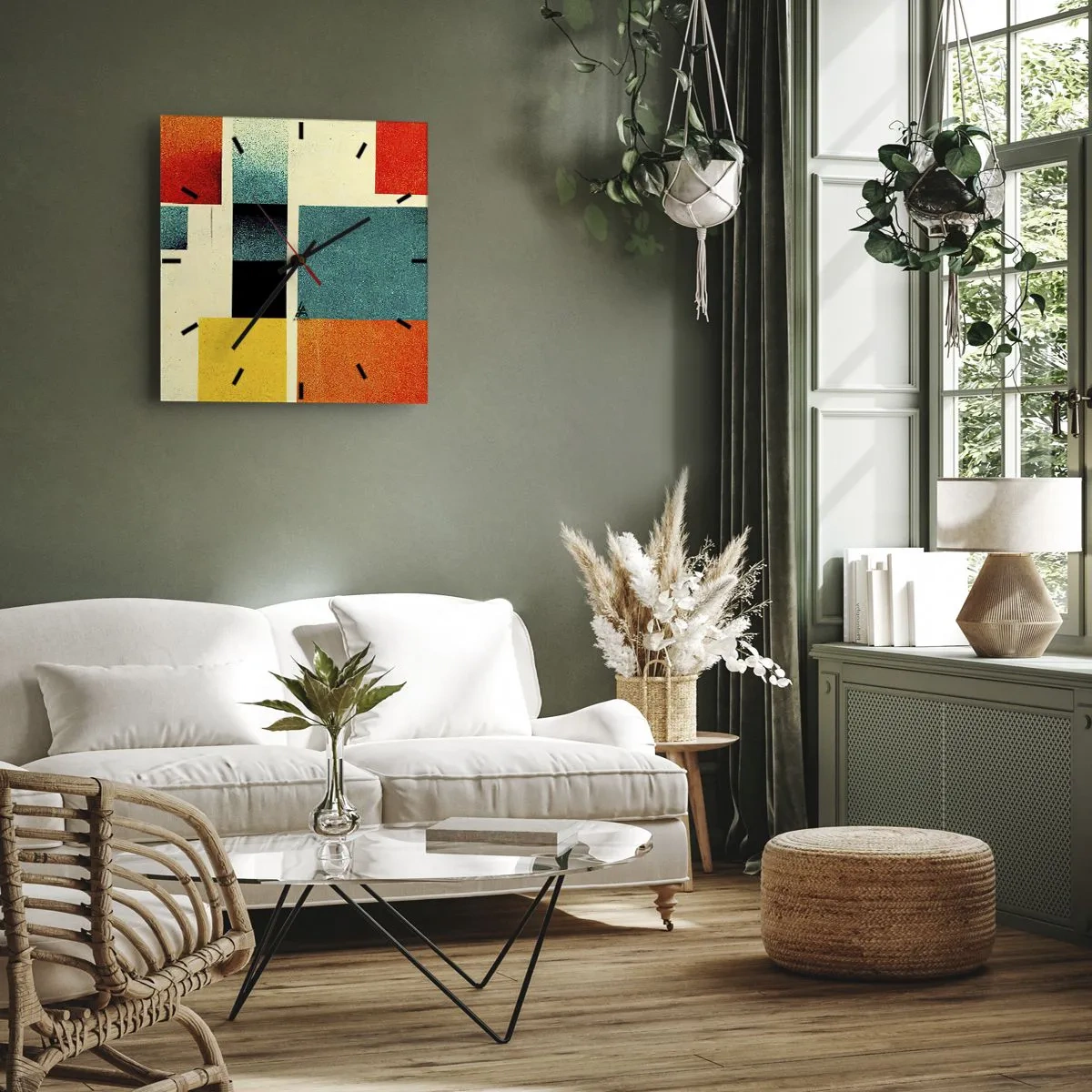 Vægur, Uret - Geometrisk abstraktion - god energi - 40x40 cm