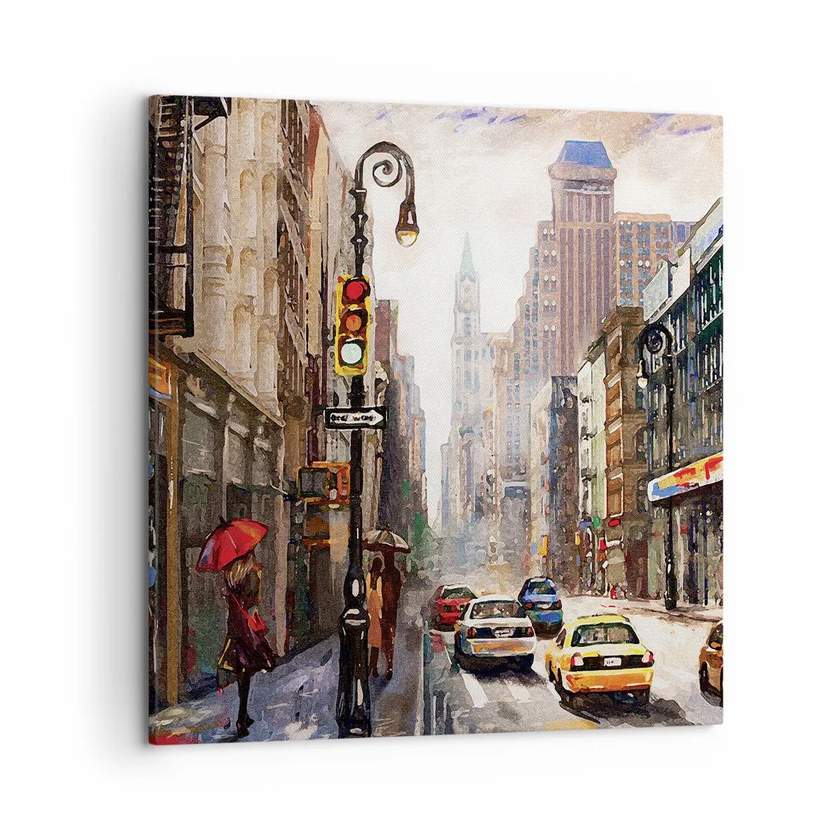 Lærredstryk - Billede på lærred - New York - også farverig i regnvejr - 50x50 cm