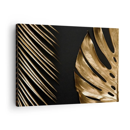 Lærredstryk - Billede på lærred - Gyldne blade på en sort baggrund - 70x50cm - Forskellige, og lige dyre - Moderne vægdekoration til stue og soveværelse ARTTOR