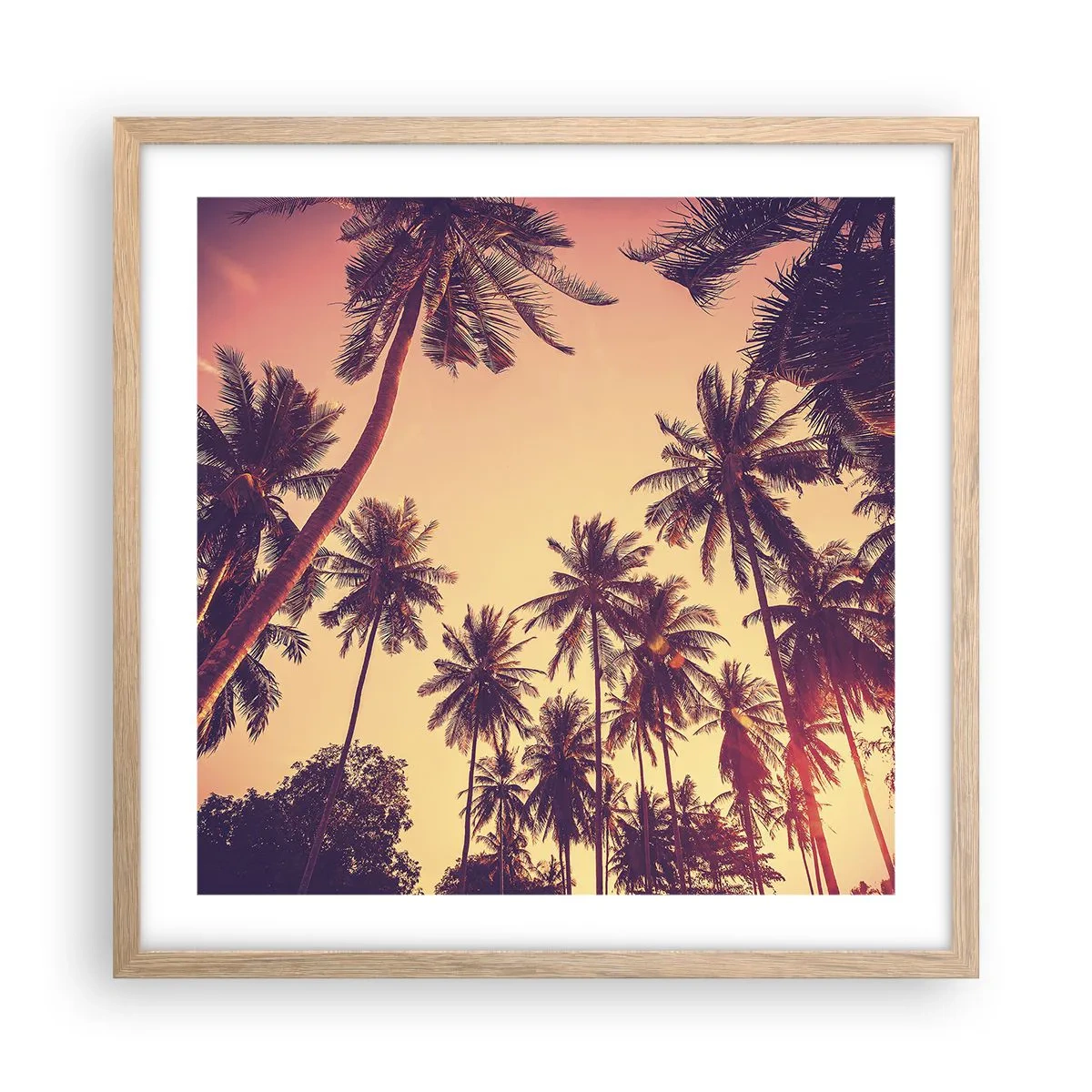 Plakat i ramme af lyst egetræ - Tropisk variation - 50x50 cm
