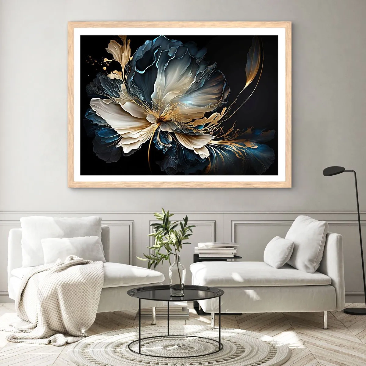 Plakat i ramme af lyst egetræ - Eventyrlig bregneblomst - 91x61 cm