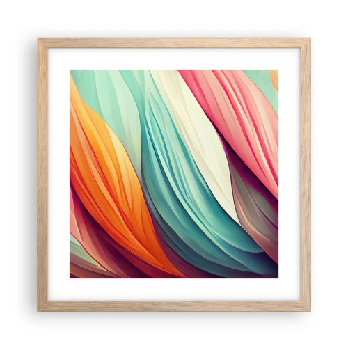 Plakat i ramme af lyst egetræ - Regnbuevævning - 40x40 cm