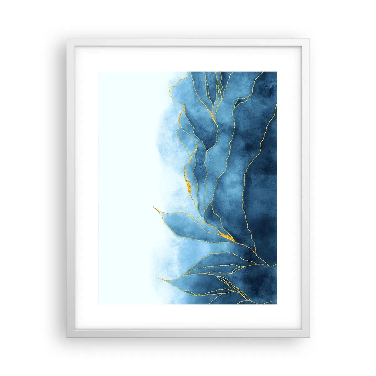 Plakat i hvid ramme - Blå i guld - 40x50 cm