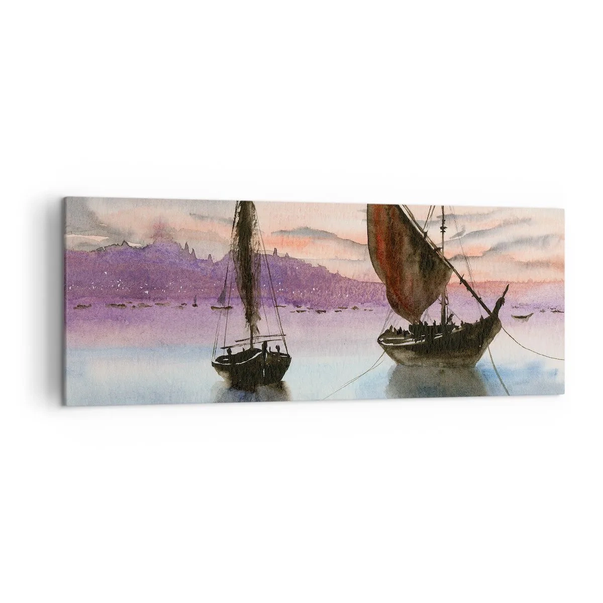 Lærredstryk - Billede på lærred - Aften i havnen - 140x50 cm
