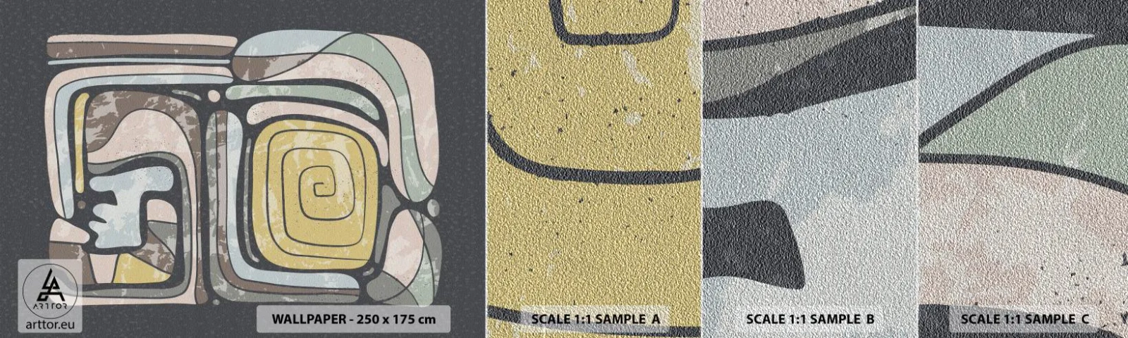 Prøve Fototapet Premium Sand - Abstraktion i en præcolumbiansk ånd - Abstraktion, Boho, Ældret - 100x30 cm