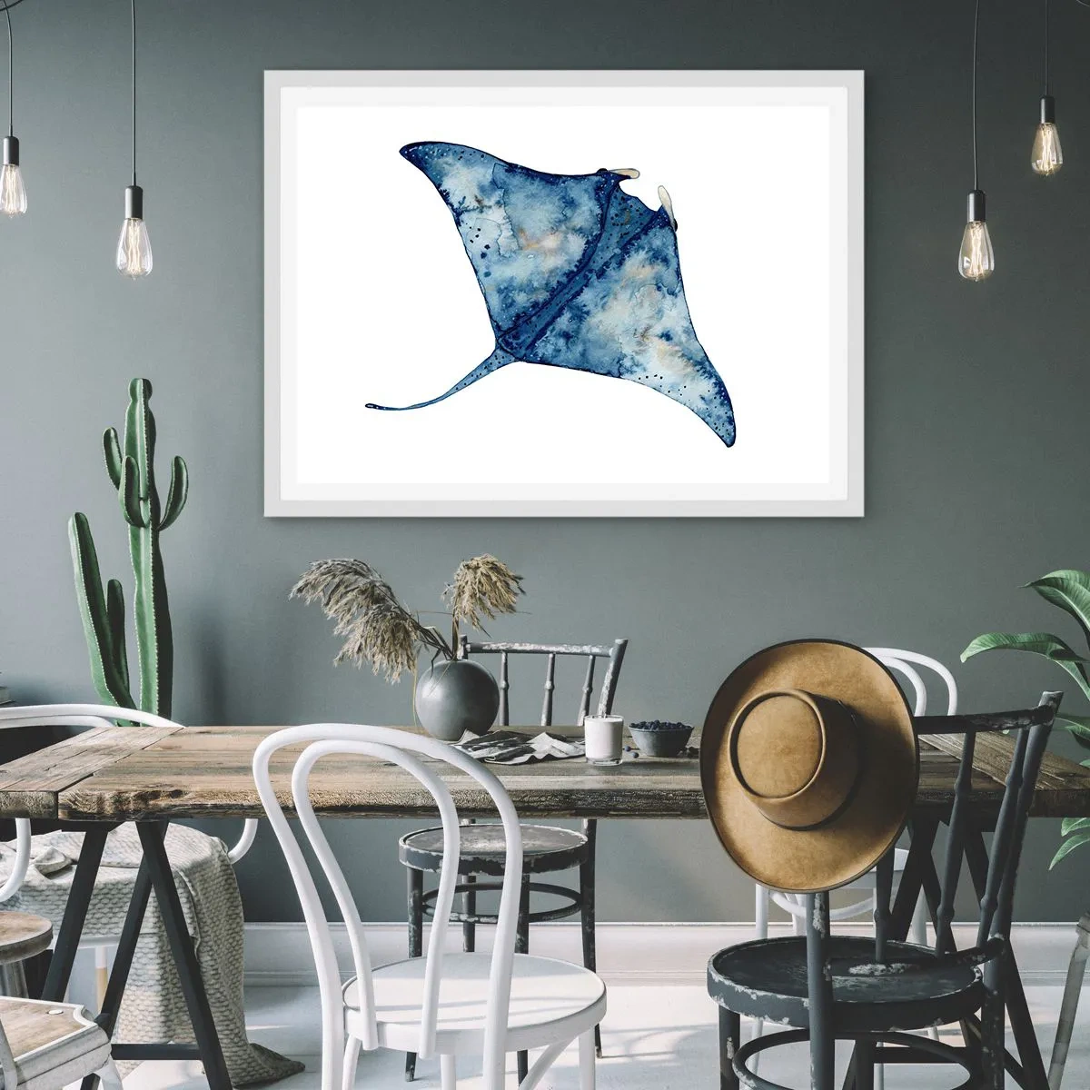 Plakat i hvid ramme - Liv i blåt - 70x50 cm