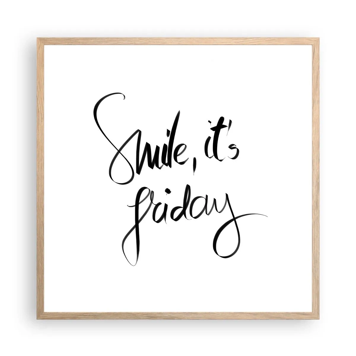 Plakat i ramme af lyst egetræ - Ægte glæde - 60x60 cm