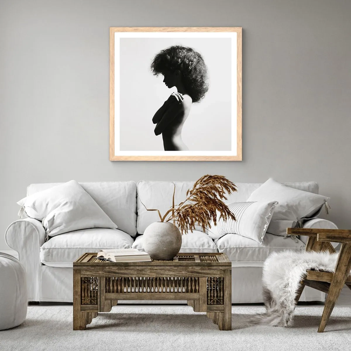 Plakat i ramme af lyst egetræ - Som en blomst på en slank stilk - 60x60 cm