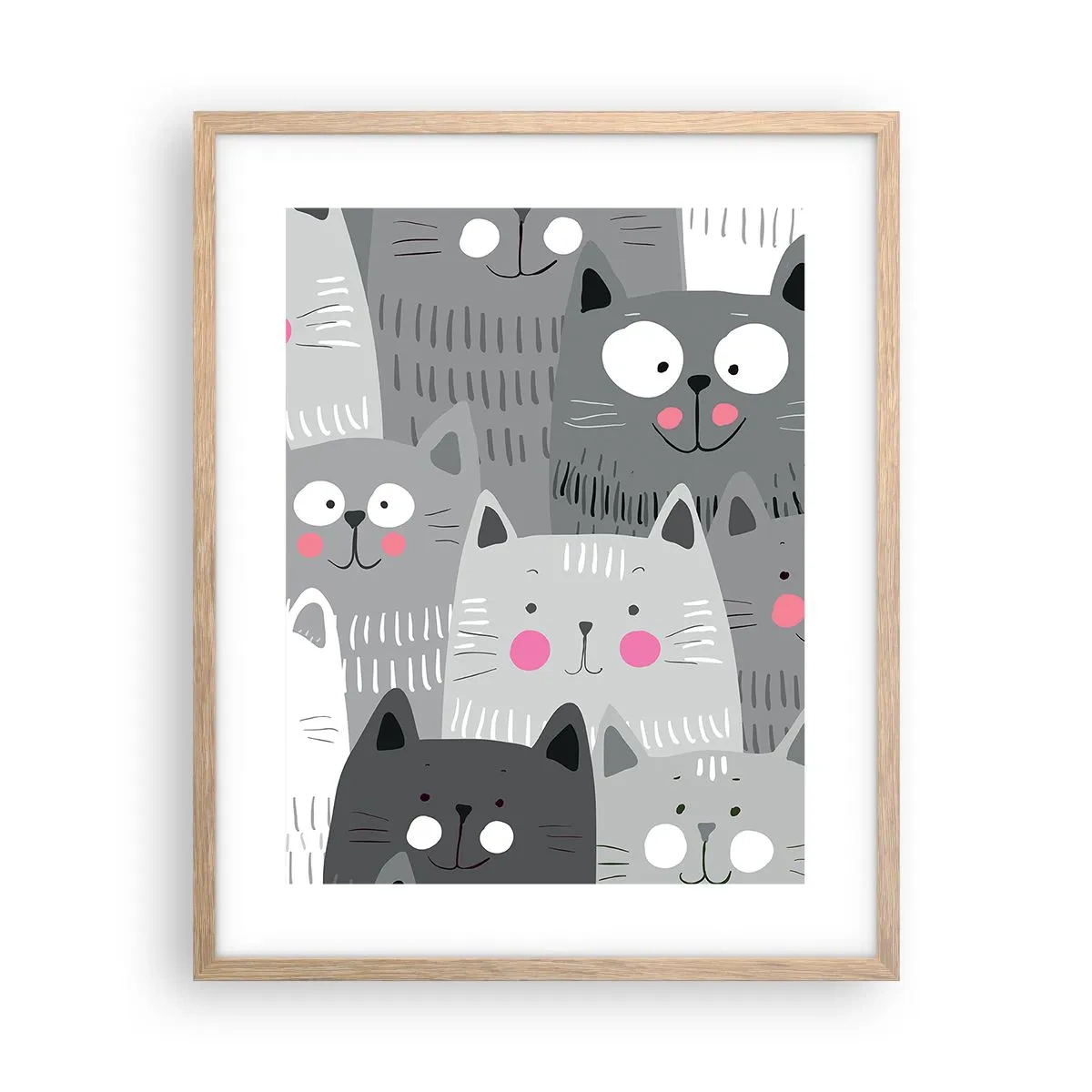 Plakat i ramme af lyst egetræ - Kattens verden - 40x50 cm