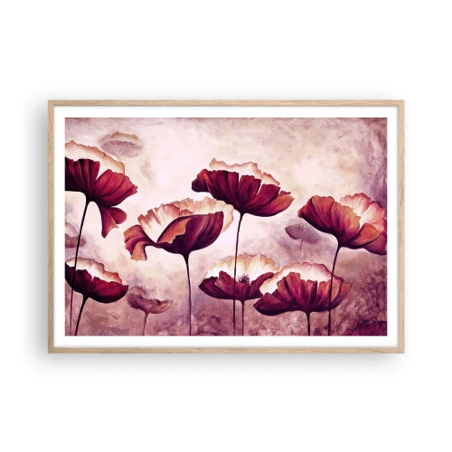 Plakat i ramme af lyst egetræ - Rød og hvid flage - 100x70 cm