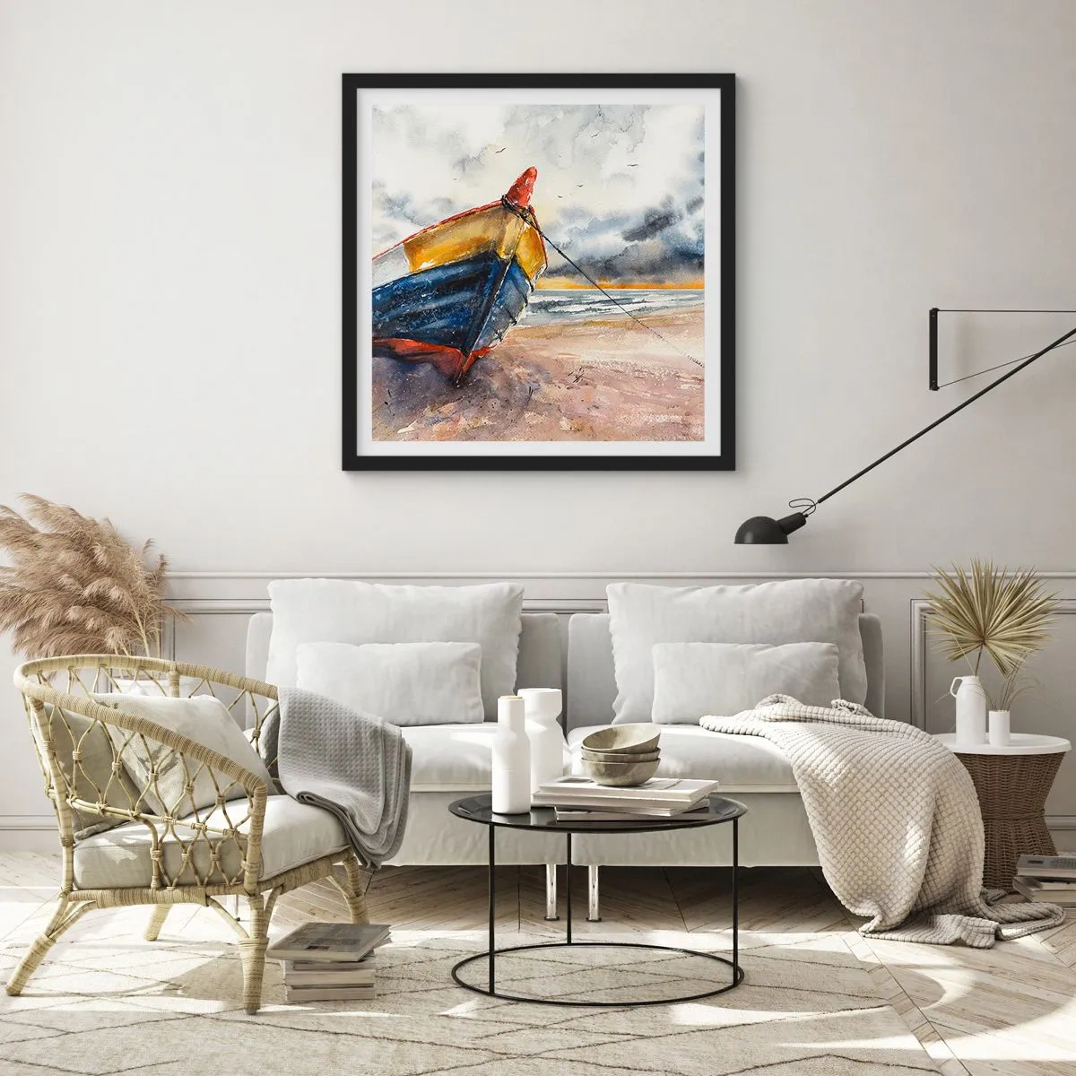 Plakat i sort ramme - Hvile på stranden - 30x30 cm