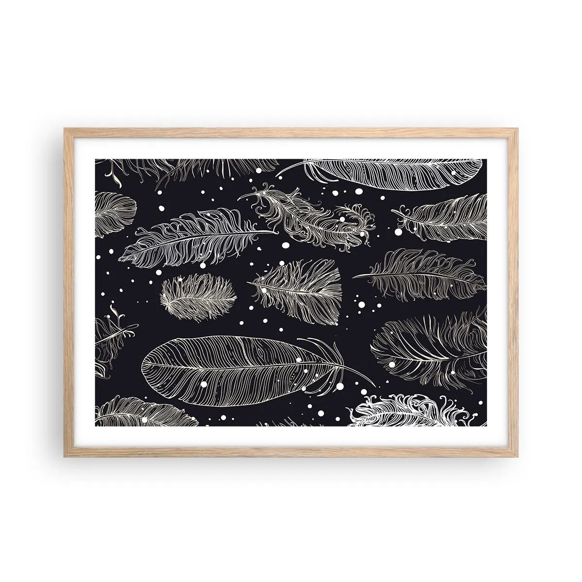 Plakat i ramme af lyst egetræ - Fjerede blonder - 70x50 cm