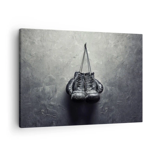 Lærredstryk - Billede på lærred - Gamle boksehandsker mod væggen - 70x50cm - En tid med kamp og en tid med fred - Moderne vægdekoration til stue og soveværelse ARTTOR