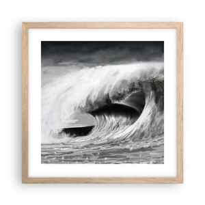 Plakat i ramme af lyst egetræ - Havets vrede - 40x40 cm