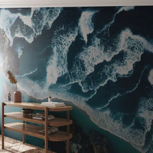 Fototapet Selvklæbende Deluxe Sticker - Svøbt i bølger - Klint, Hav, Natur - 100x70 cm