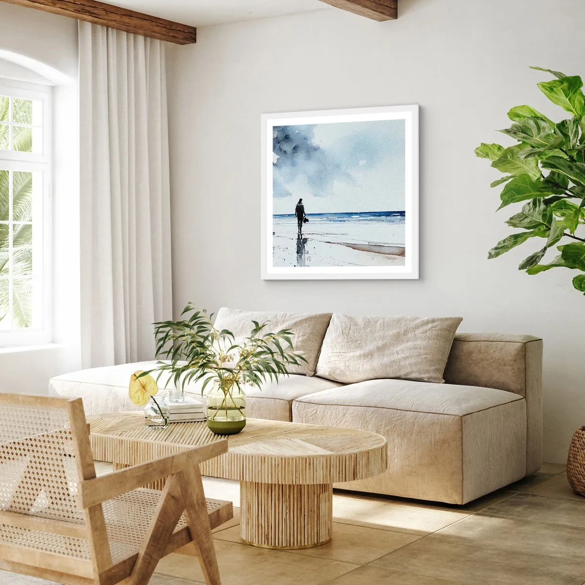 Plakat i hvid ramme - Samtale med havet - 40x40 cm