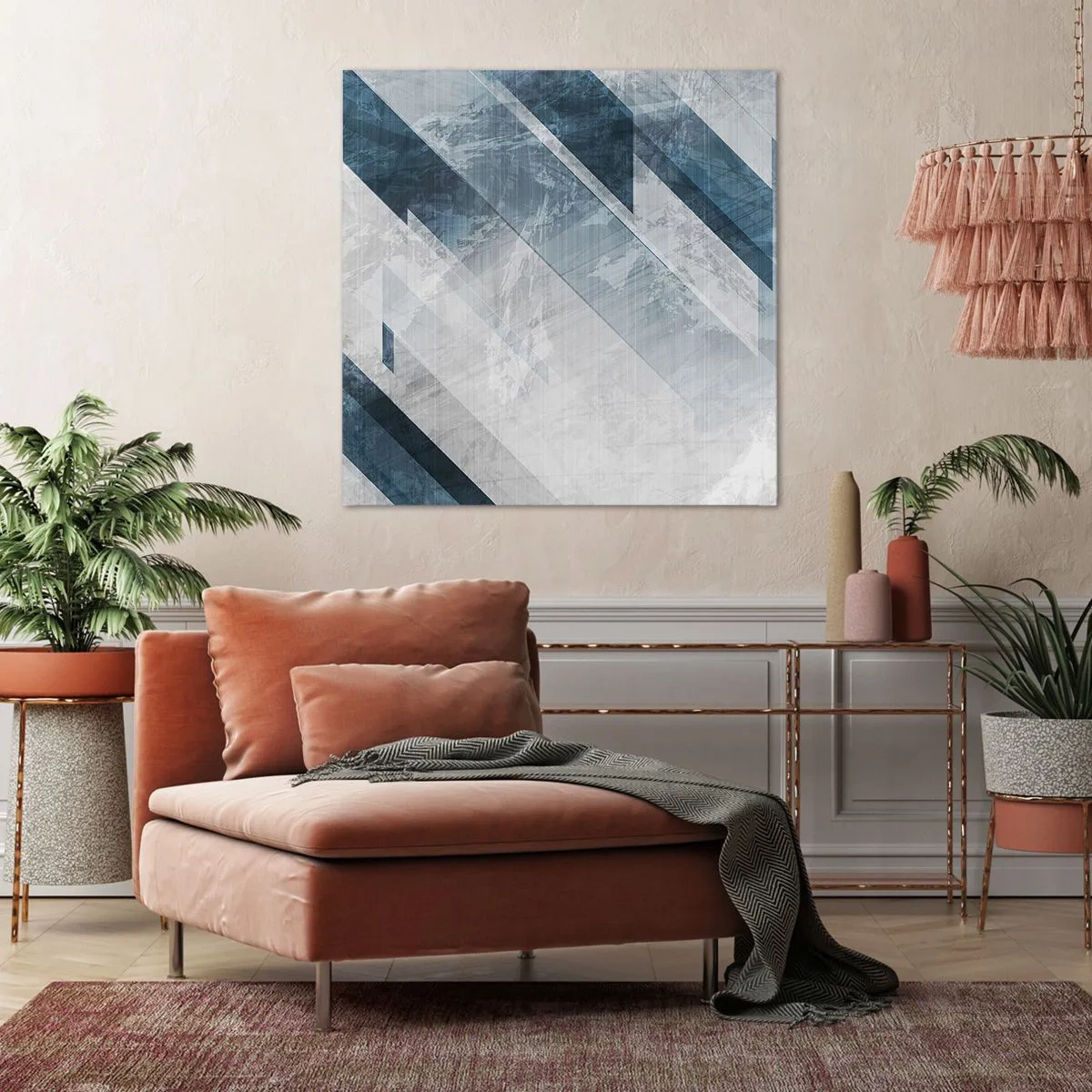 Lærredstryk - Billede på lærred - Rumlig komposition - bevægelse af gråtoner - 50x50 cm