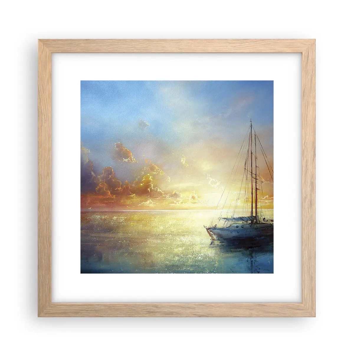 Plakat i ramme af lyst egetræ - I en gylden bugt - 30x30 cm