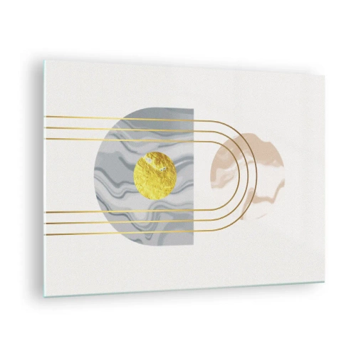 Billede på glas - Abstrakt maleri i guld og grå - 70x50cm - Lysstyrke og udstråling - Moderne vægdekoration til stue og soveværelse ARTTOR