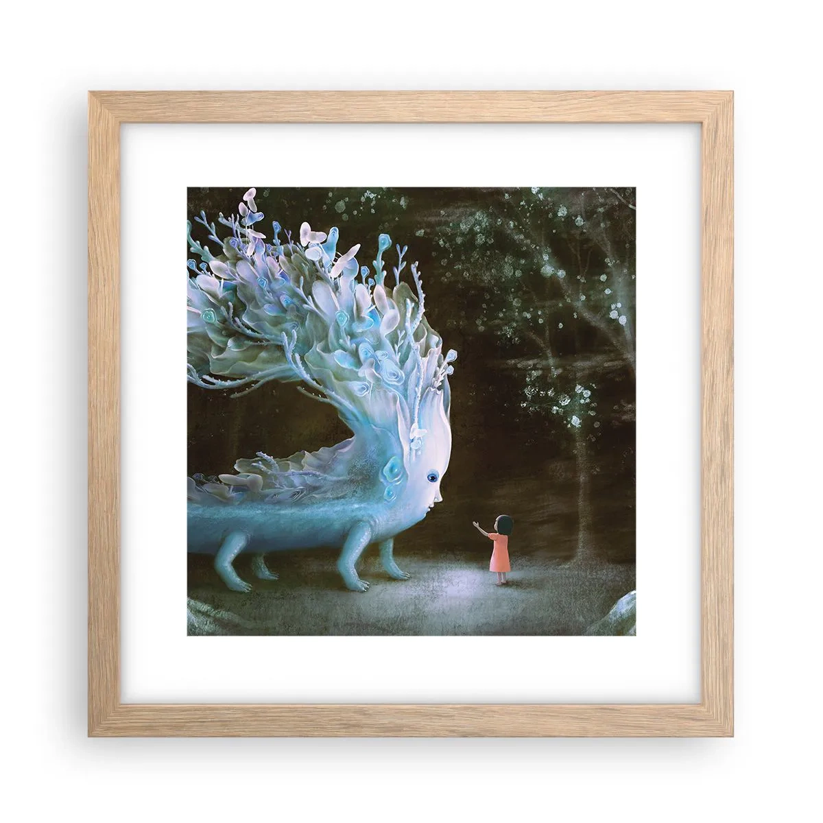 Plakat i ramme af lyst egetræ - Et fantastisk møde - 30x30 cm