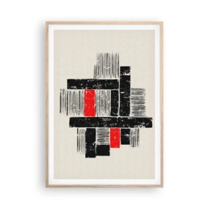 Plakat i ramme af lyst egetræ - Rødt og sort - 70x100 cm