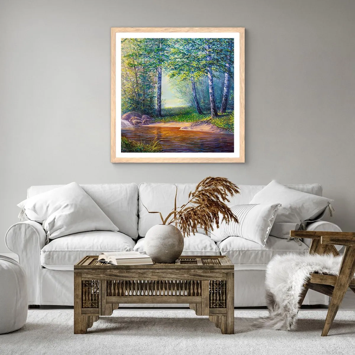 Plakat i ramme af lyst egetræ - Idylliske omgivelser - 30x30 cm