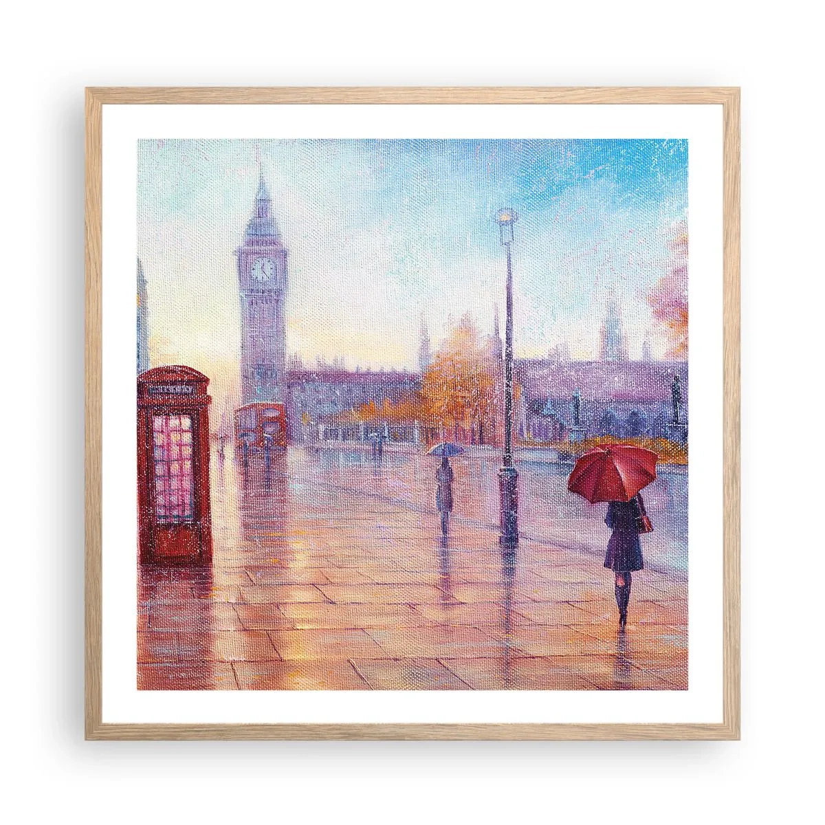 Plakat i ramme af lyst egetræ - En efterårsdag i London - 60x60 cm