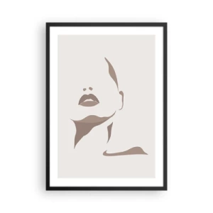 Plakat i sort ramme - Et minimalistisk ansigtsportræt i beige og brune nuancer. - 50x70cm - Skabt af lys og skygge - Moderne vægdekoration til stue og soveværelse ARTTOR