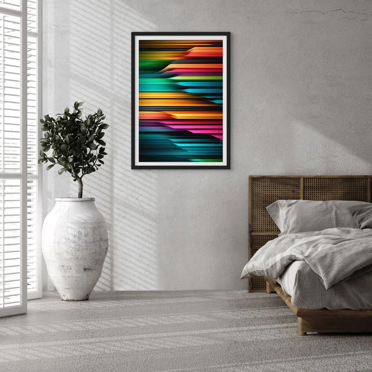Plakat i sort ramme - Farverige striber i futuristisk stil - 50x70cm - Lysende orgel - Moderne vægdekoration til stue og soveværelse ARTTOR