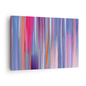Lærredstryk - Billede på lærred - Abstrakte lodrette linjer i nuancer af blå og lyserød - 70x50cm - Opstigning - Moderne vægdekoration til stue og soveværelse ARTTOR